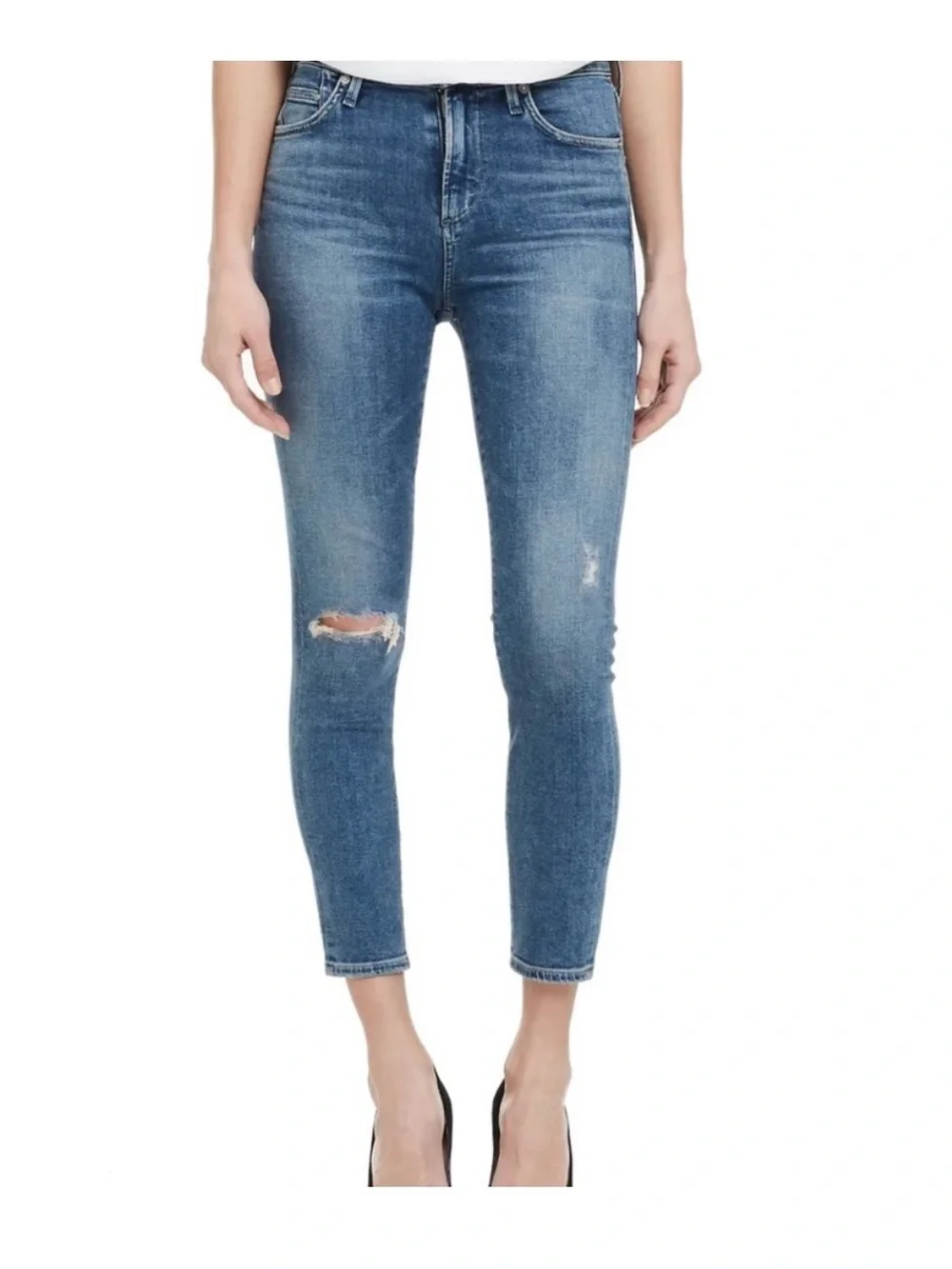 Citizens Of Humanity Medium Blue Cropped Distressed Skinny Jeans